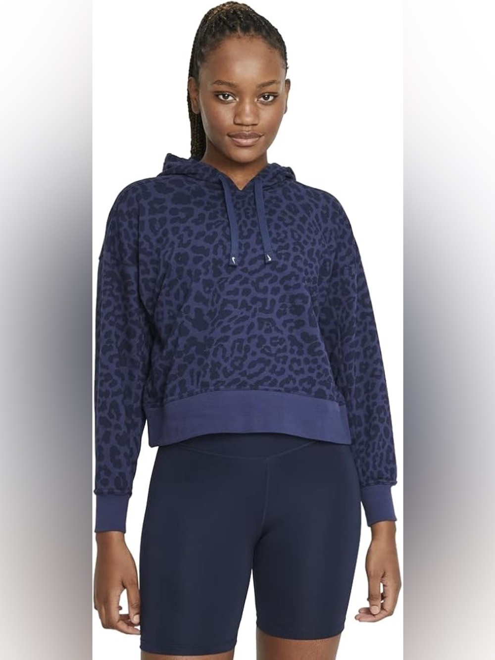 Nike Navy Animal Print Hooded Pullover Sweatshirt Size L